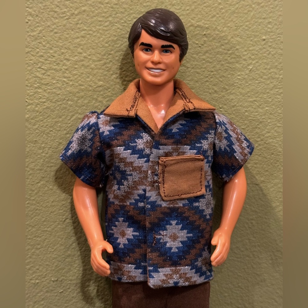 Handcrafted Aztec print doll shirt lined in light brown